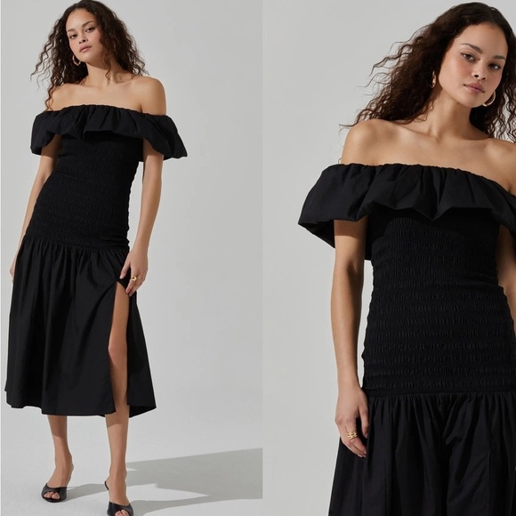 Astr the label black off the shoulder ruffle maxi dress - Picture 2 of 12